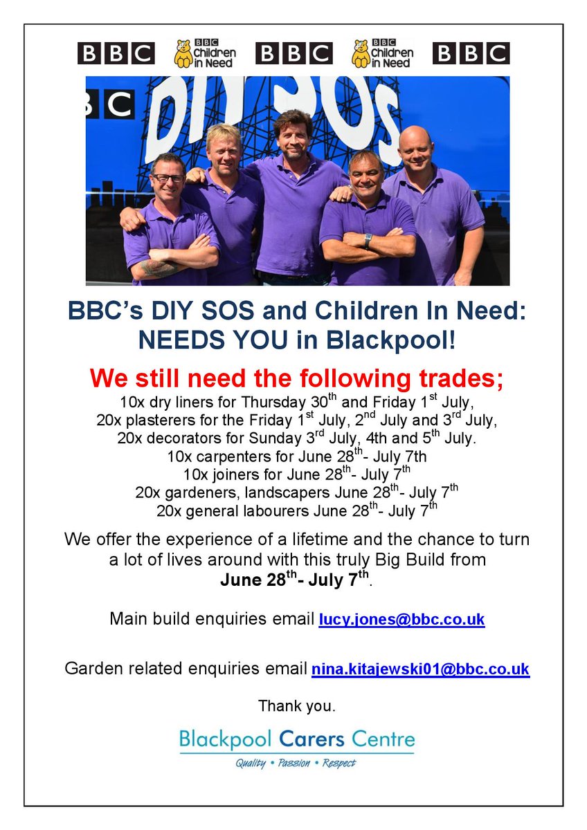 BLACKPOOL we need your help! See attached poster for details, let's make this build brilliant! <a href="/BBCCiN/">BBC Children in Need</a>