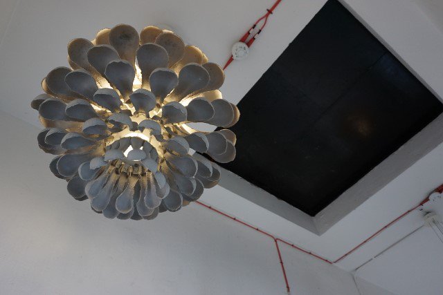 See our beautiful Strobilus recycled paper pulp pendant #PergolaontheRoof thanks @ZapArchitecture <a href="/MEGAMANGlobal/">MEGAMAN Lighting</a>