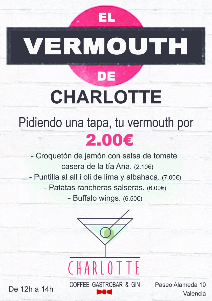 CharlotteVlc's tweet photo. ¡EL MEJOR VERMOUTH! De 12-14h, elige tu tapa!! https://t.co/KwMDvX5Hwt