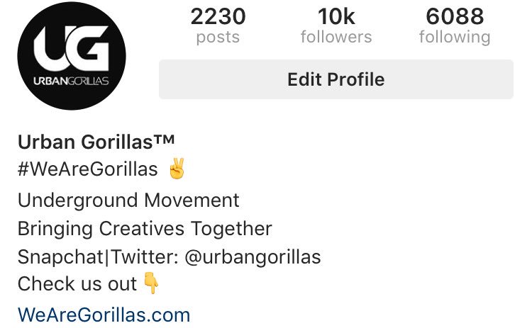 urbangorillas's tweet photo. love to all the fans, friends, and supporters that have joined and followed our movement. IG hit 10k last nite 🏆🏆🏆 https://t.co/5JHEuK96FM