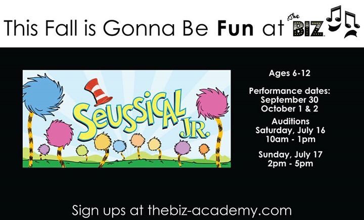 The_Biz_Academy's tweet photo. Audition signups are OPEN for The Biz' fall shows!  Seussical Jr shows Sept 30, Oct 1 &amp; 2:
https://t.co/d0s0jb7Kd6 https://t.co/NHuWftEHLW