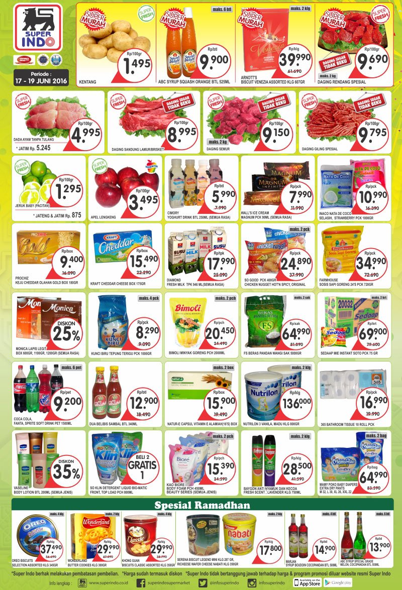 Super Indo Super Segar! Berikut promo koran Kompas (edisi 17-19 Juni 2016).  

Info: bit.ly/1ECrO43