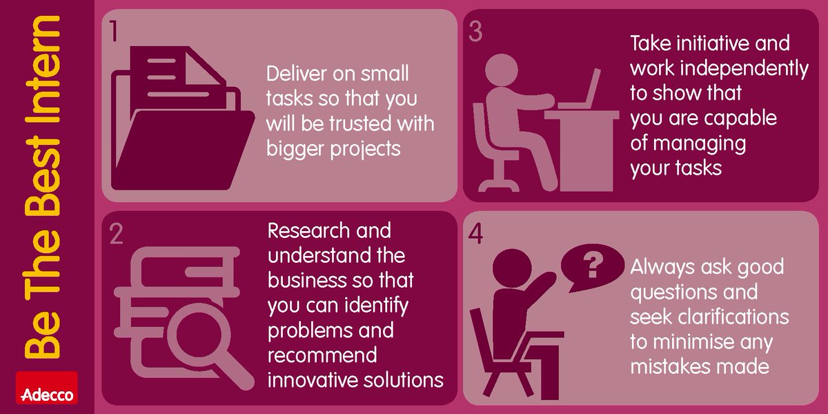 AdeccoSingapore's tweet photo. Here are 4 ways you can add value to the organisation that you are interning in! #AdeccoSG #BeTheBestIntern https://t.co/JTshCQVvEu