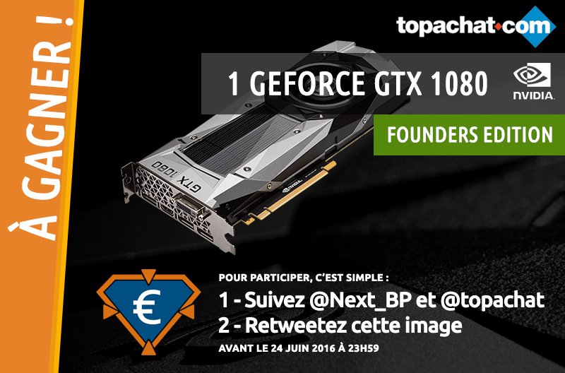 bonsplanstech's tweet photo. #Concours 💥😱

Follow @Next_BP + @TopAchat et RT pour gagner une GeForce GTX 1080 Founders Edition #PCMasterRace ! 🎁 https://t.co/CQmfFrbhBp