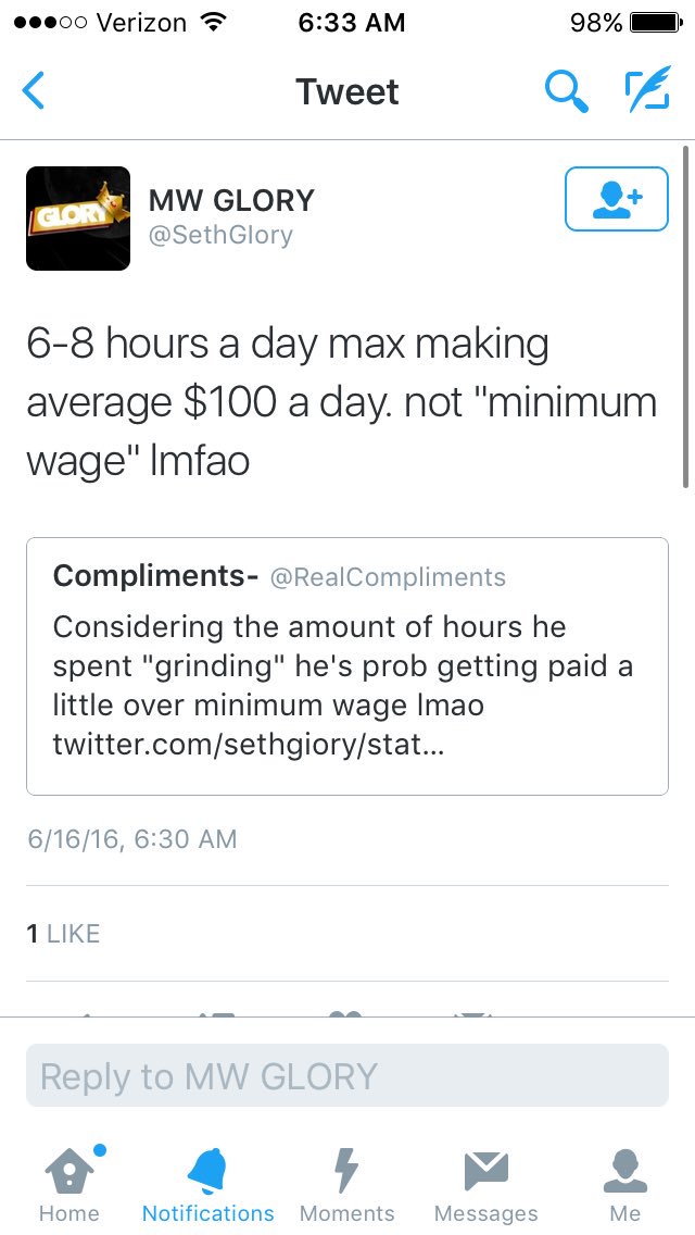 RealCompliments's tweet image. For all you gamers who think you can make "money" playing cod all day. RT