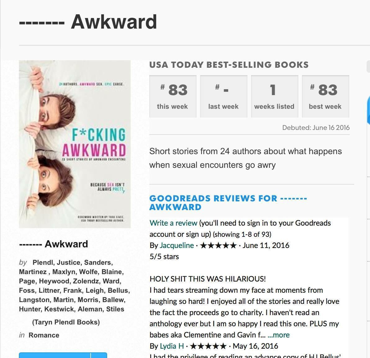HEAPRMore's tweet photo. F*CKING AWKWARD - a USA TODAY BESTSELLER!!!! It was an honor working with you all! 💕 CONGRATS! #fckingawkward https://t.co/HoYE6fqKQq