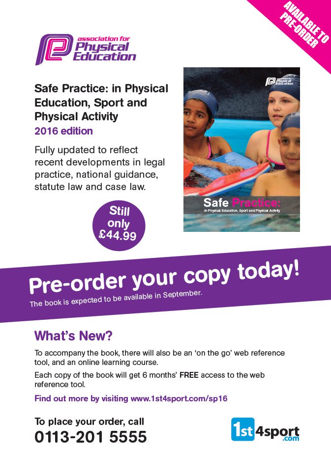 afPE_PE's tweet photo. Pre-order your copy of the best selling resource in PE & School Sport... https://t.co/52AjKAK48R #SafePractice16 https://t.co/gIoW7L4Atr