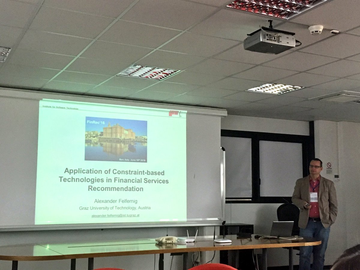 FinRec2016's tweet photo. 2nd invited talk at #finrec2016: Prof. Felfernig talks About Constraint-based #recsys for #fintechs @AlexFelfernig https://t.co/HMhn2sEehp