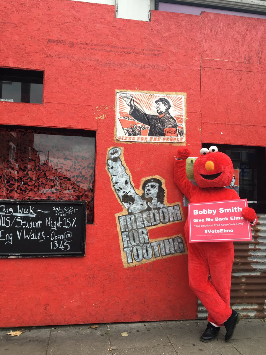 Elmo4Peterborou's tweet photo. #tootingbyelection #VoteElmo #NewF4J  Vote Bobby Smith. You're going to get a Muppet for MP either way #Tooting https://t.co/syFSFzOdN7