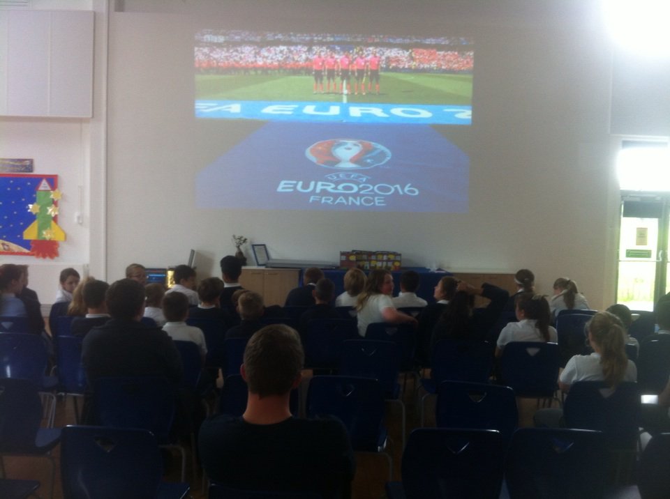 FH_Academy's tweet photo. Settling in the hall for the big England vs Wales match! #pride https://t.co/A0AYmT8oXV