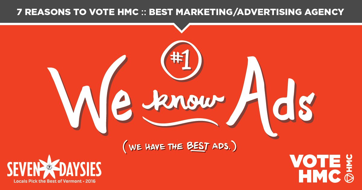 WeAreHMC's tweet photo. Vote HMC in @sevendaysvt Daysies! https://t.co/biDpYXCN03 Why? Our strategic approach=award-winning creative. #BTV https://t.co/RP0E4gybeB