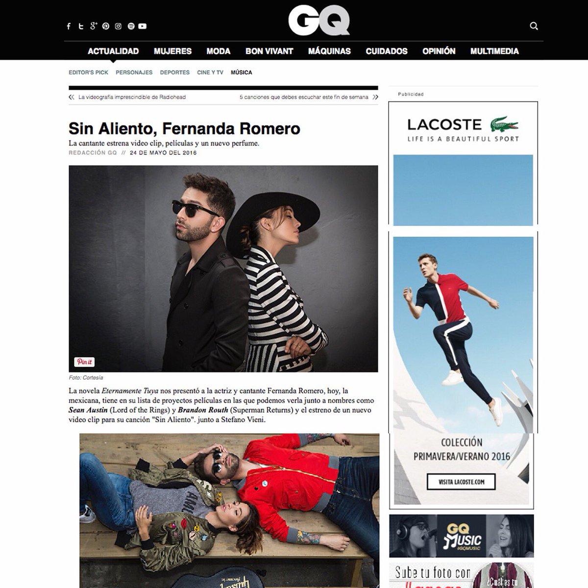 FernandaRomeroo's tweet photo. Gracias @GQMexico por apoyar nuestro sencillo #Sinaliento próximamente saldrá el vídeo. Stay tuned. @stefanovieni https://t.co/qVbuP0JUp7