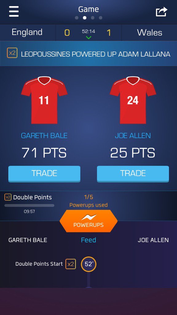 ulfvenmark99's tweet photo. Just used my Double Up on Gareth Bale on @ultimatefanlive for #ENG vs #WAL https://t.co/Ok5P9QWx1u https://t.co/gaCrj37oB6