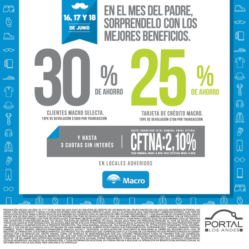 PortalLosAndes's tweet photo. ¡Aprovechá hasta un 30% de ahorro con tu tarjeta de Banco Macro!
Más info: https://t.co/BmKxZpTxJU https://t.co/y7Xe15vdtm