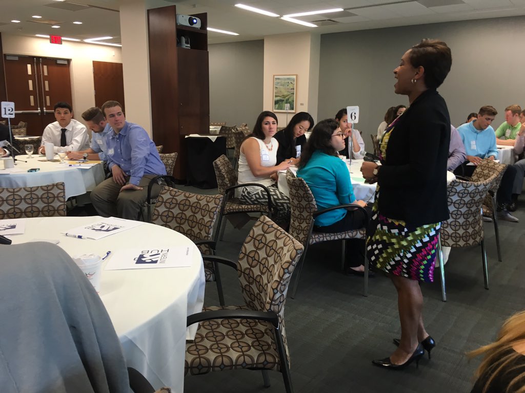 bostonchamber's tweet photo. Student interns at #internbuzz16 learning the importance of a good elevator pitch from @BostonFed's Ceantel! https://t.co/yBhak4OJK7