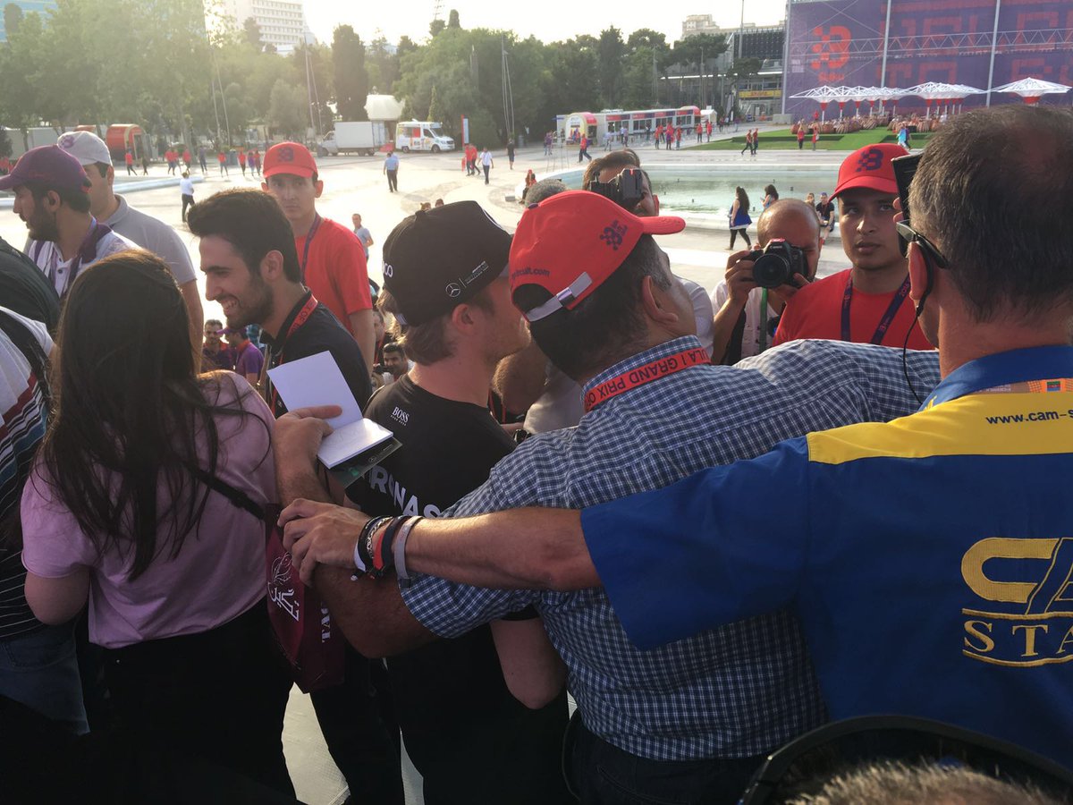MercedesAMGF1's tweet photo. Scribbles, selfies and special messages...
Great crowd out here at the #EuropeanGP autograph session!
#F1Baku #F1 https://t.co/0qDwVMfjnr
