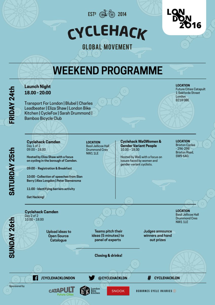 CycleHackLDN's tweet photo. Get tickets for the #CycleHackLDN launch night on the 24th June, Kicking off the #cycle_hack weekend! https://t.co/tx3O1lQs3Z