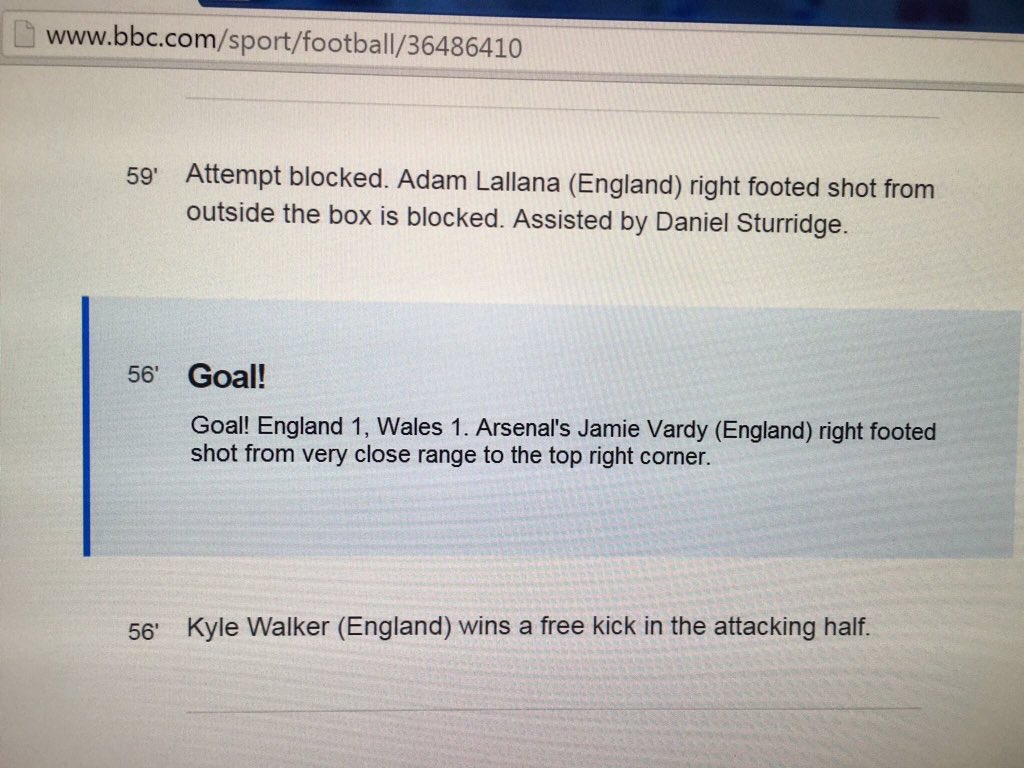Photo: Jamie Vardy identified as an Arsenal player on BBC's livestream commentary of #ENG vs. #WAL. #afc