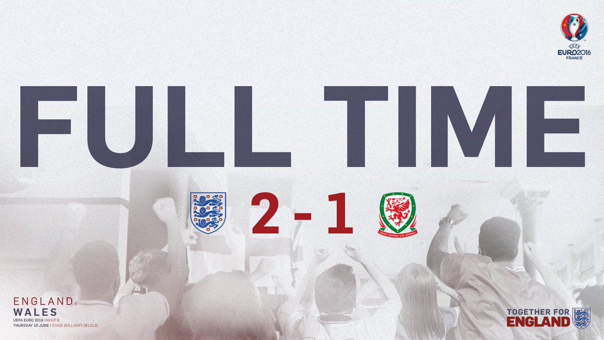 England's tweet photo. FULL TIME: #ENG 2-1 #WAL

#TogetherForEngland https://t.co/Wg65DNXXlU