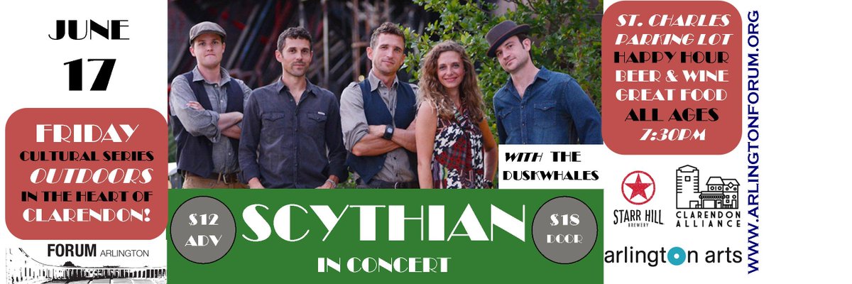 ForumArlington's tweet photo. FRIDAY: Outdoor Concert w @scythianmusic &amp; @TheDuskwhales @stcharleschurch @StarrHill @thefarmeffect @Clarendon_org https://t.co/rzVIka9YIy