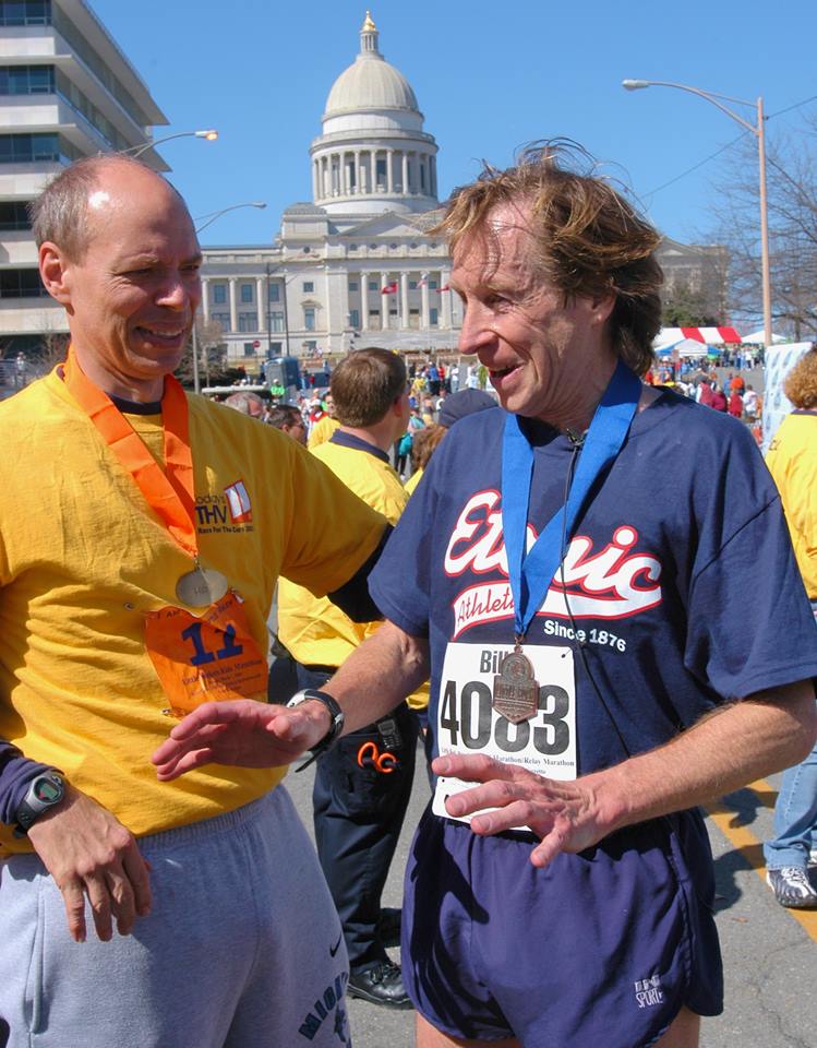 LRMarathon's tweet photo. Circa 2004: Bill Rodgers and KTHV's Craig O'Neill talk about their tough races. #TBT #LRMarathon #SOLID #LRParksRec https://t.co/9qafBN1Esz
