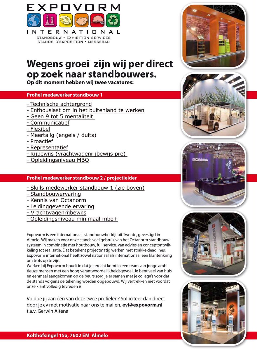 expovorm's tweet photo. Wij zijn wederom op zoek naar uitbreiding van ons leuke team! Dit keer zijn wij op zoek naar 2 standbouwers. RT ❤️ https://t.co/8HEVaJxCAN