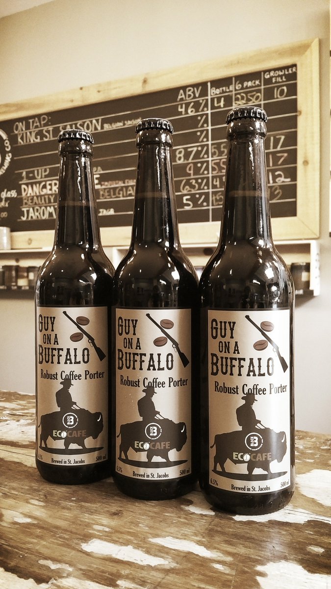 BlockThree's tweet image. Guy on a Buffalo - a Robust Coffee Porter brewed with locally roasted cold brew @EcoCoffee from St. Jacobs #cheers