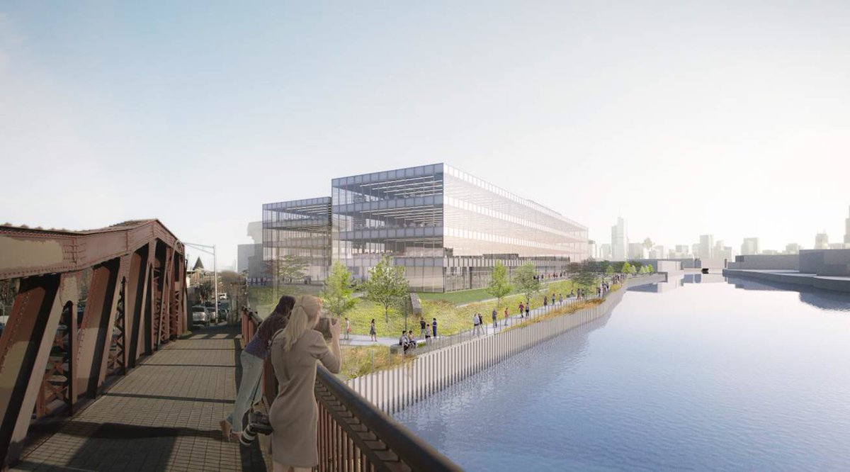 ChineseArch's tweet image. [Breaking] #Chicago Plan Comm. approves 4-story glass riverside office building at 1511 W. Webster (Elston PMD)