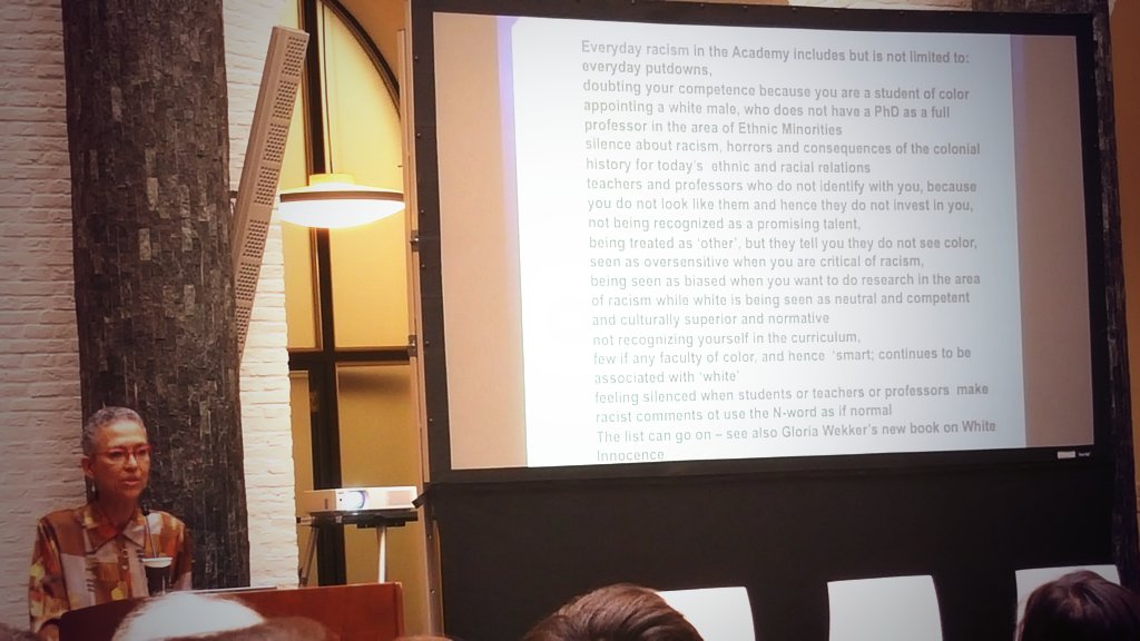 theNUC1's tweet image. How does everyday racism manifest in academia? P. Essed #maagdenhuis #diversity #decolinization