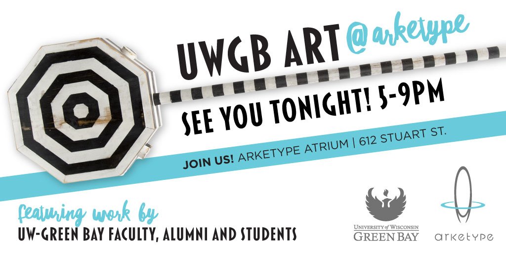 Arketypeinc's tweet photo. @DowntownGB's Gallery Nite is tonight! Stop by Arketype to see @uwgb art by faculty, alumni and current students! https://t.co/0GAGnemlUR