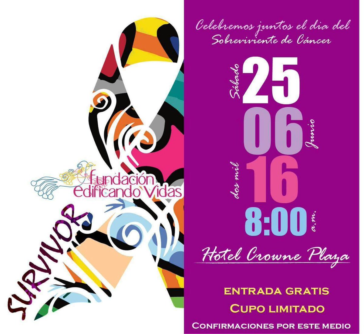 La Fundación Edificando Vidas hace la atenta invitación a la celebración del día del sobreviviente de cáncer.