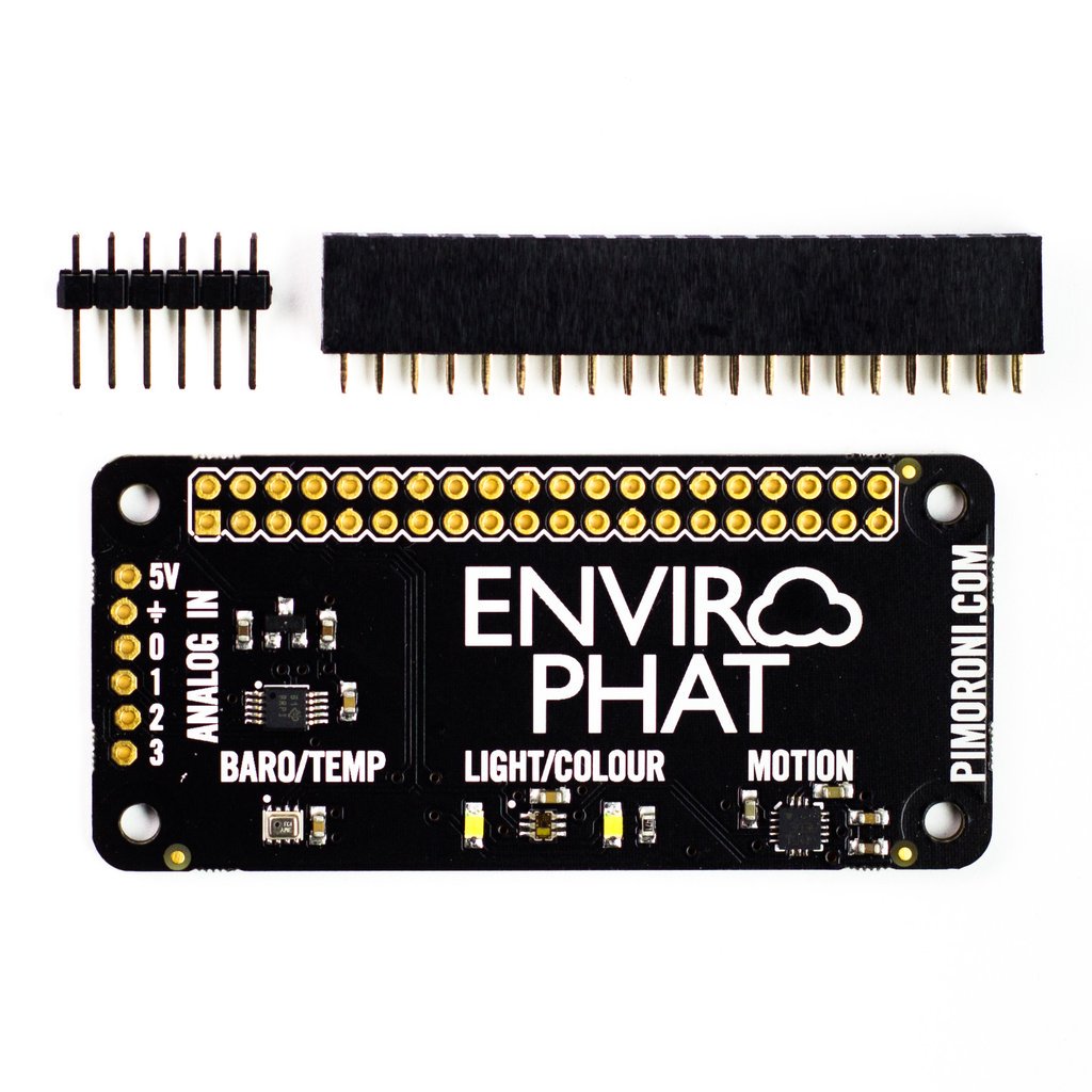 pimoroni's tweet photo. New product! Enviro pHAT - monitor conditions in your house, garage or galleon: https://t.co/oEFvmdtQf8 https://t.co/iWGHDQZ7CX