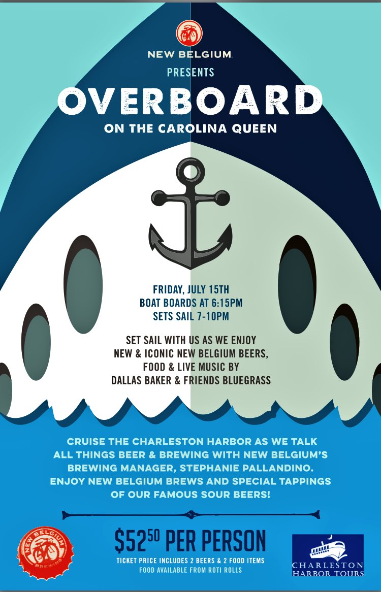 __LukeCooper's tweet photo. July 15 we're going Overboard on the Carolina Queen! @newbelgium brews, @RotiRolls &amp; music w/#DallasBakerandFriends! https://t.co/lE5mpvuRqX