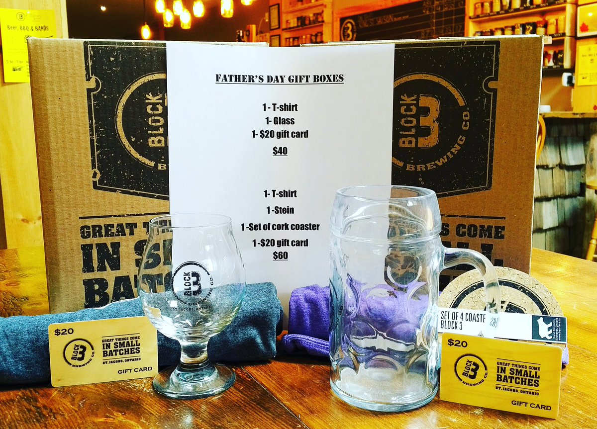 BlockThree's tweet image. Father's Day gift boxes available for purchase at the brewery! $40 and $60 options #CheersToDad #CraftBeerGifts