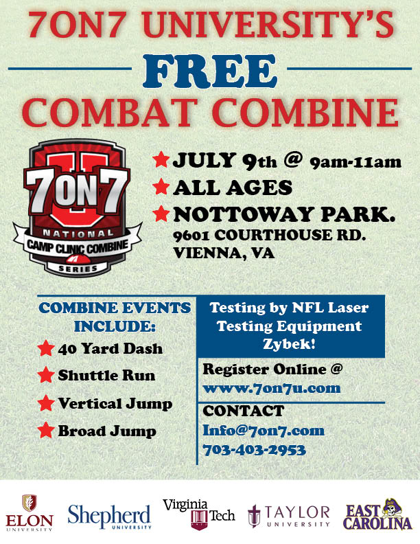 7on7University's tweet photo. What's better than a #free combine ? Sneaking up here soon on July 9th, don't miss out! https://t.co/GR7dhv8IM8
