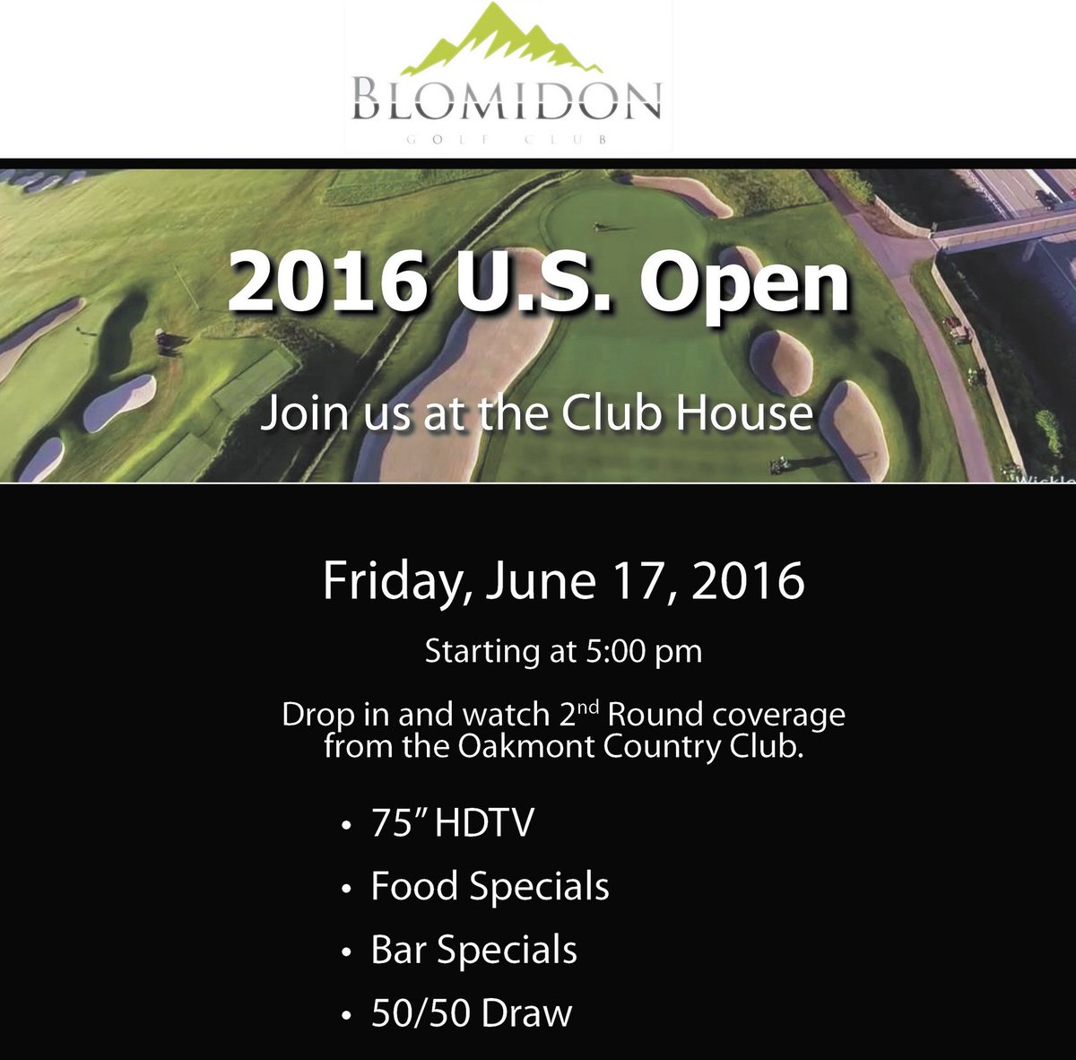 Drop by Blomidon for our US Open #golf Social on Friday, June 17 starting at 5 pm. #USOpen