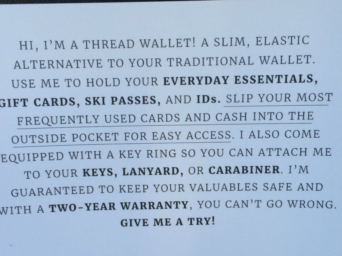 sashhans's tweet photo. Honestly 10/10 recommend you getting a #threadwallet they are perfect and tiny! Taner and I got some and I'm in love https://t.co/PFArQPXrB8