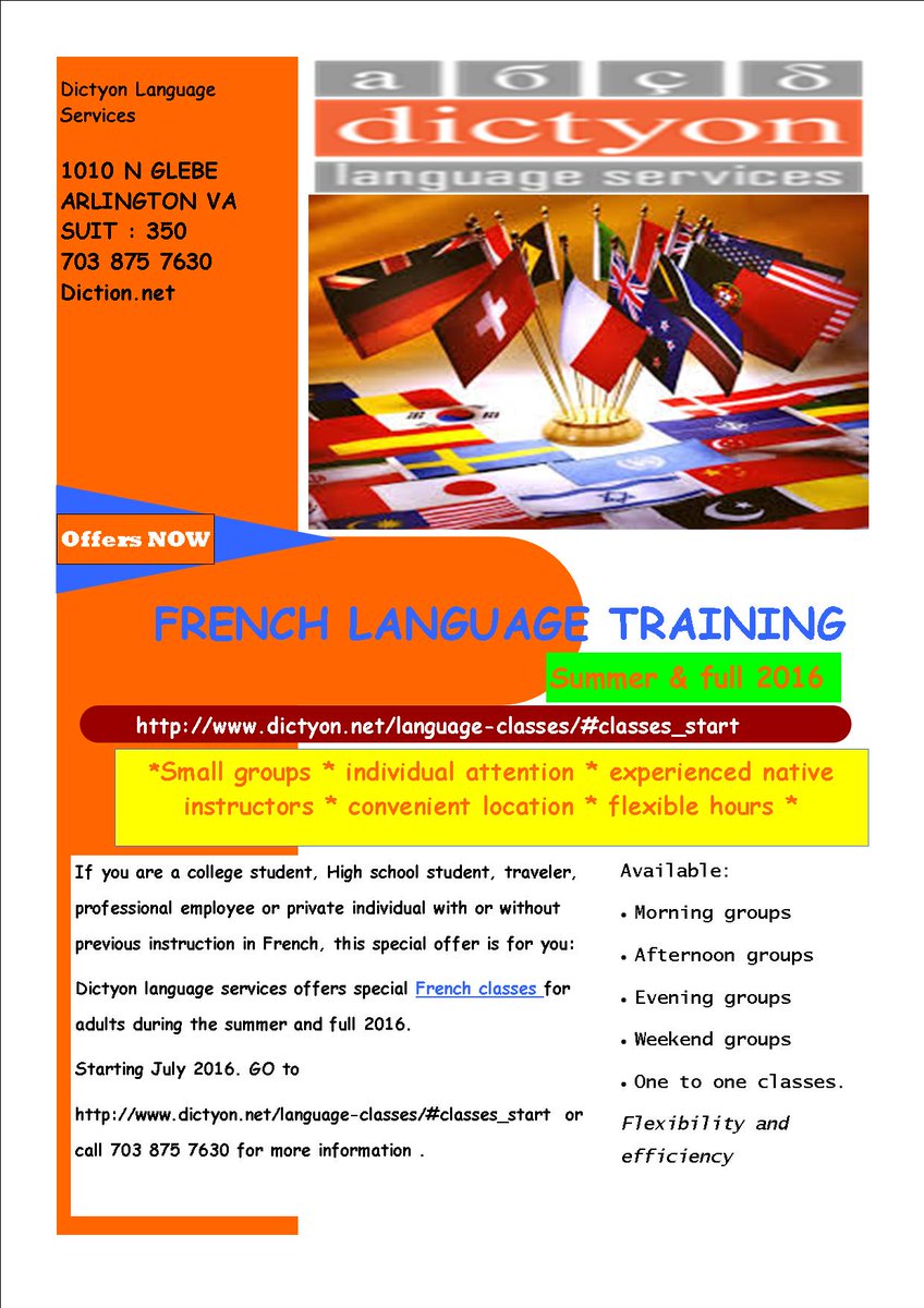 DictyonLanguage's tweet image. Special offer for French language training all levels will be taken place starting July 2016.
