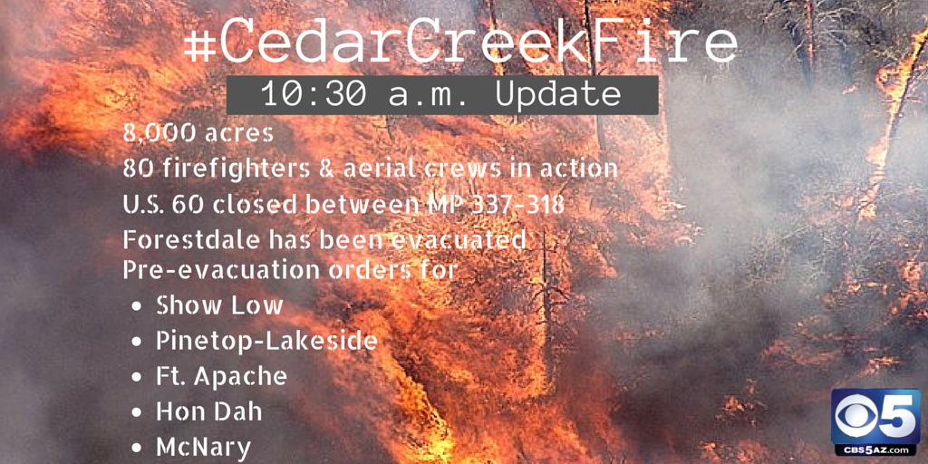 CBS5AZ's tweet photo. Latest details on the #CedarCreekFire  https://t.co/RMgMEIroBq https://t.co/TlPUW729Ai
