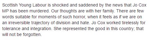 scotsyounglab's tweet image. Our thoughts are with Jo Cox's family and friends at his time. #RIPJoCox