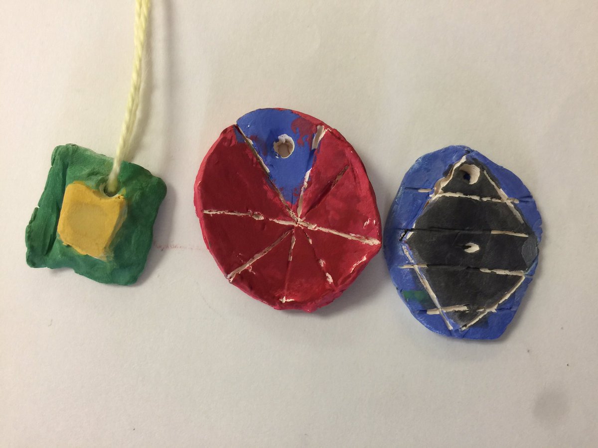 TJArtClass's tweet photo. Ms. Neubert's 2nd graders are finishing their clay pendants and adding paint and string! https://t.co/Y1QTdfkTDk
