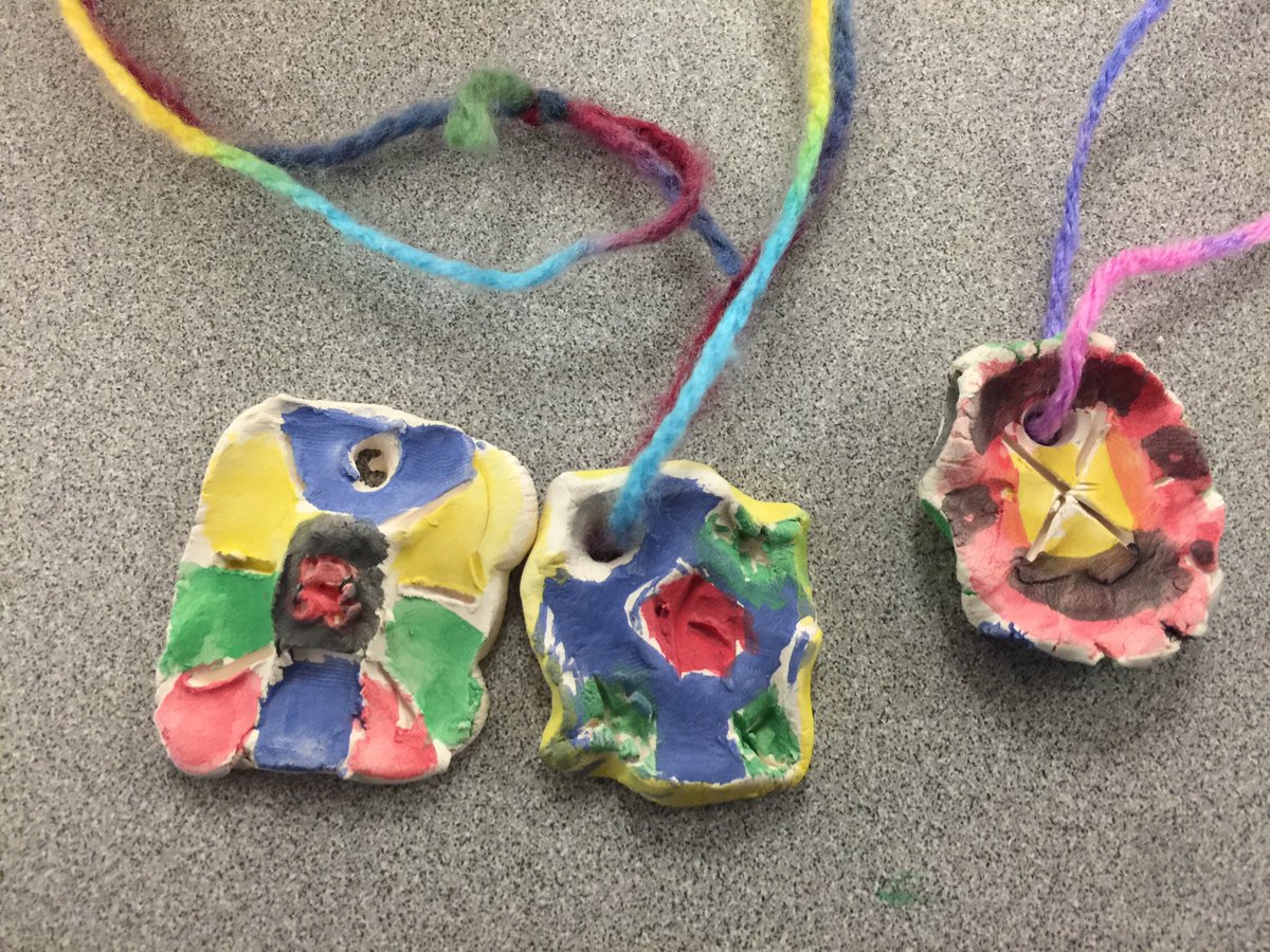 TJArtClass's tweet photo. Ms. Neubert's 2nd graders are finishing their clay pendants and adding paint and string! https://t.co/Y1QTdfkTDk