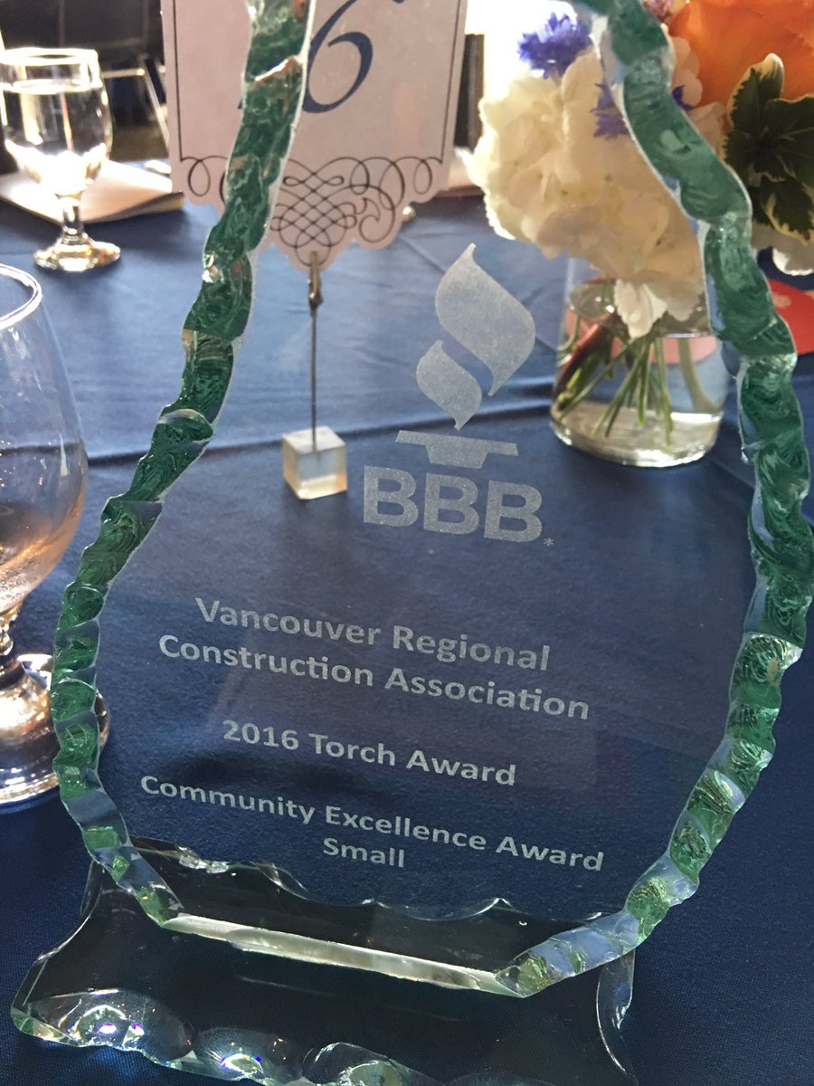 blanki1704's tweet photo. So proud to accept the 2016 Torch Award for community excellence award from @BBB_BC @VanConstruction @VRCA_U40 https://t.co/ngwNhNF1lY