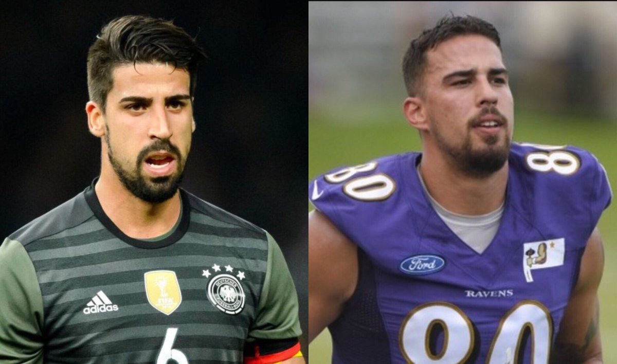 paris_mae's tweet photo. When you realize @CrockettG7 plays American AND German football #professionalathletedoppelganger @SamiKhedira https://t.co/ubzyPMvKkF