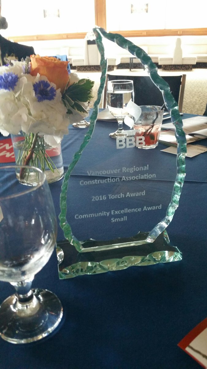 VanConstruction's tweet photo. We are excited and proud to announce that we just won the @BBB_BC #TorchAwards Community Excellence Award! https://t.co/DDshL8Duwd