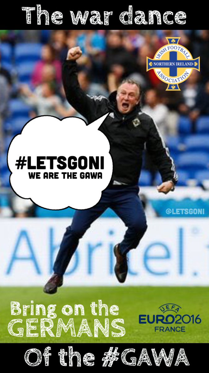 LetsGoNI's tweet photo. THE WAR DANCE OF THE #GAWA
BRING ON THE GERMANS!
#LetsGoNI
#NIR #GER #EURO2016 ⚽️ #DareToDream https://t.co/1BTO47BXij