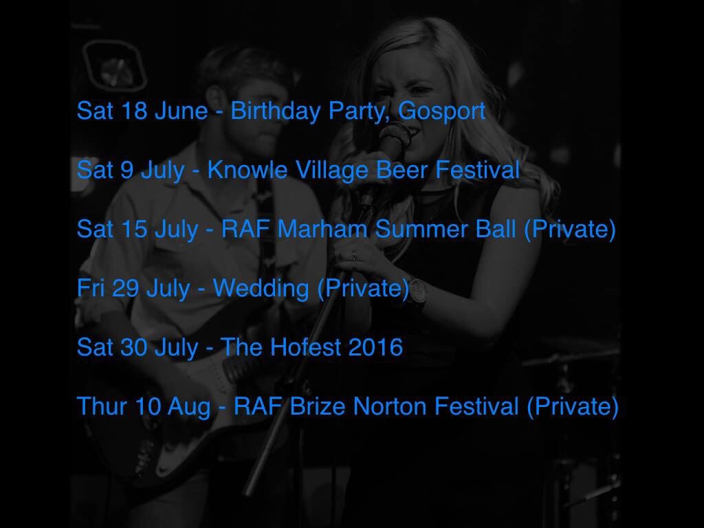 Summer Gig List. 2 great Beer Fests in July; see you there! <a href="/knowlecchants/">Knowle Village CC</a> <a href="/TheHoeford/">The Hoeford Inn</a> #brewery #beerfestival #music
