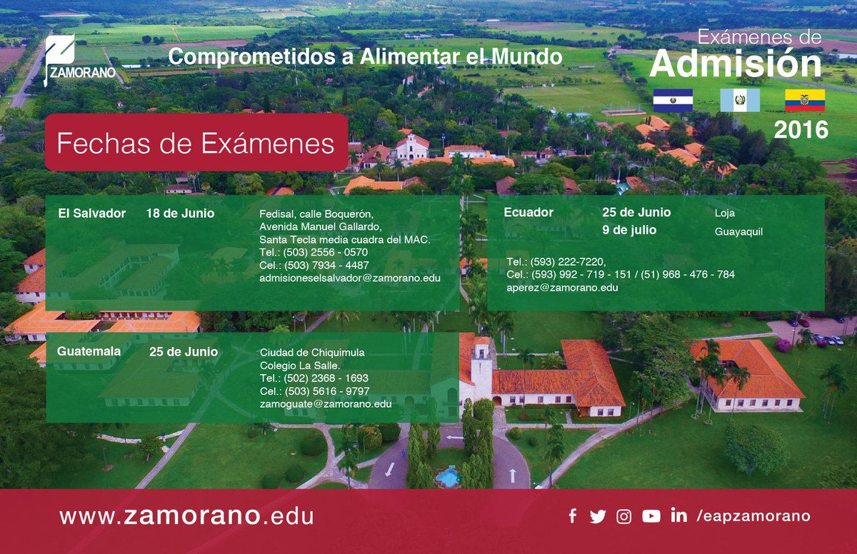 #SeremosZamoranos ¡Atentos! Fechas para los próximos exámenes de #admisión en #ElSalvador #Guatemala y #Ecuador