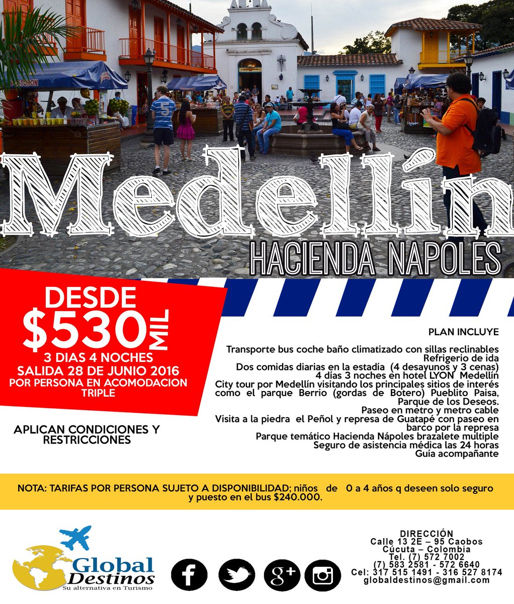 GlobalDestinos's tweet photo. MEDELLIN - HACIENDA NAPOLES
DESDE $530MIL por persona en acomodación triple
 #viaja #turismo @GlobalDestinos https://t.co/u10mzXQkdN