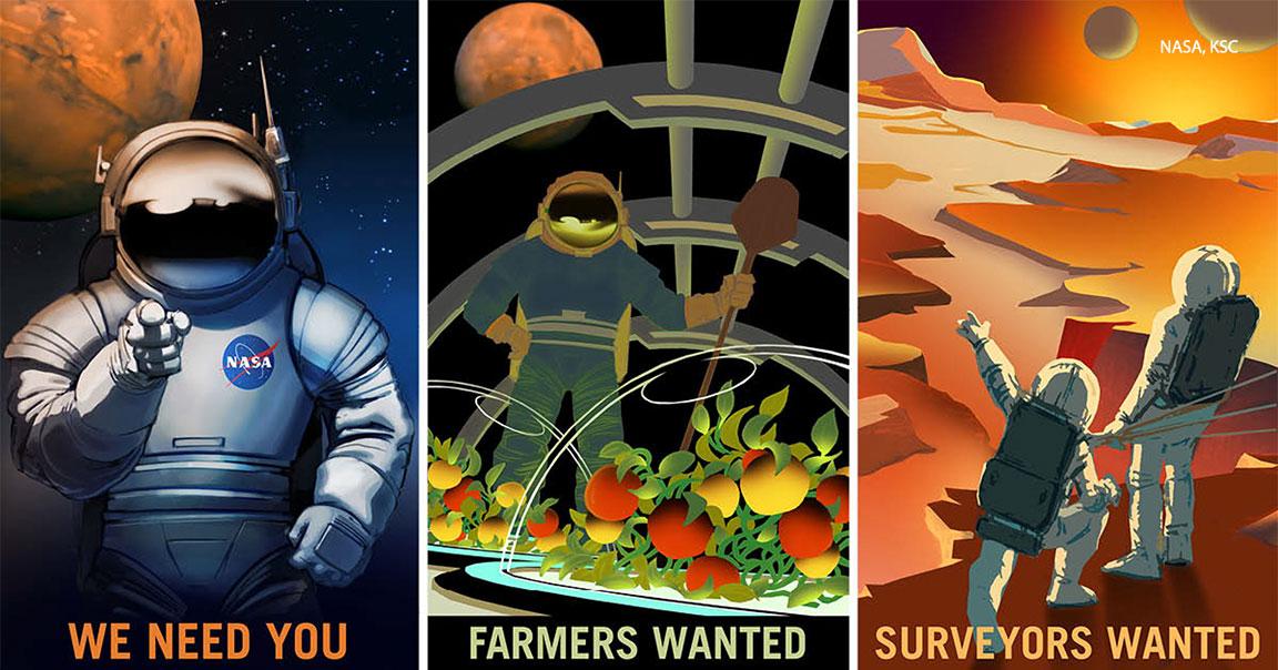 NatGeoPhotos's tweet image. These stunning retro posters show @NASA's vision for future Mars exploration: on.natgeo.com/1WPifaK